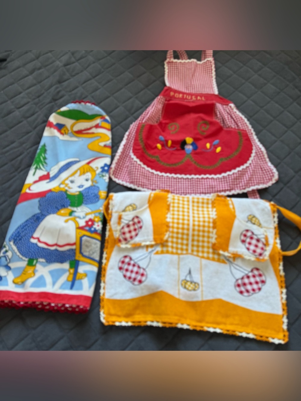 Vintage Portuguese Full Aprons Lot of 3 Cotton Embroidered Kids Adult Portugal